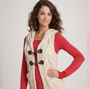 Free People Cream Cable Knit Hooded Vest with Toggle Closures